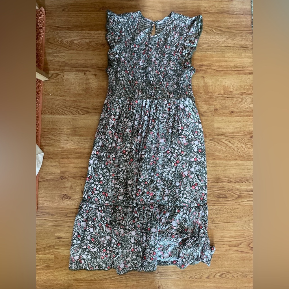 Woman’s Time And Tru Green White Pink Floral Dress Size L Sheered Top